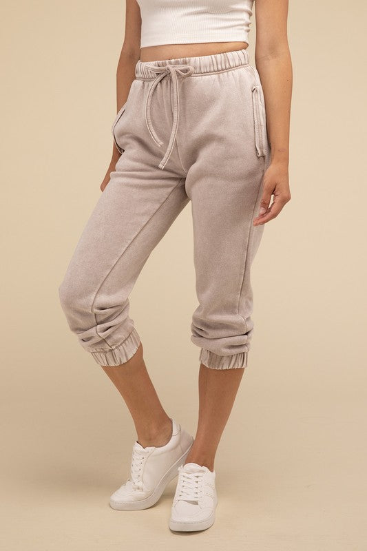 Acid Wash Fleece Sweatpants with Pockets