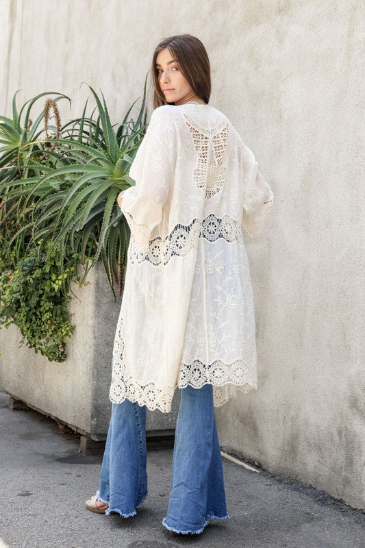 Crochet Open Patch Longline Kimono