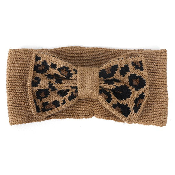 KNIT LEOPARD BOW HEADBAND