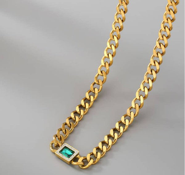 18K Gold Crystal Chain Necklace