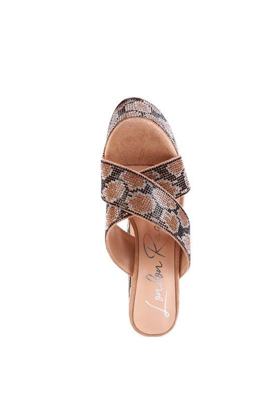 Sinful High Platform Patterned Diamante Slides