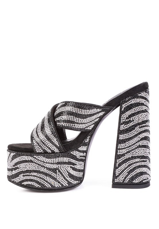 Sinful High Platform Patterned Diamante Slides