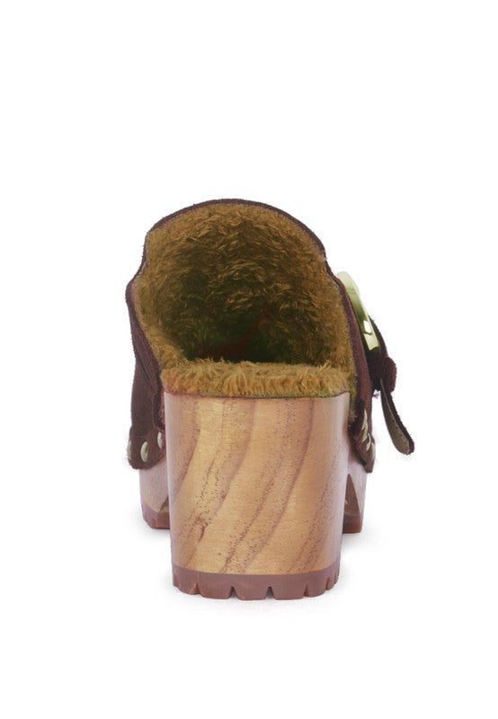 PRUNUS BUCKLED SUEDE ROUND TOE MULE CLOGS