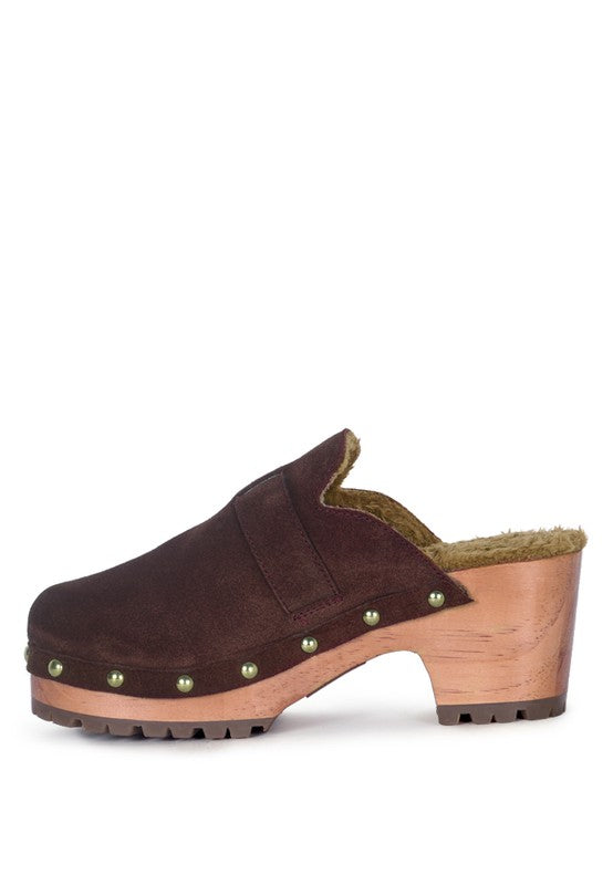 PRUNUS BUCKLED SUEDE ROUND TOE MULE CLOGS