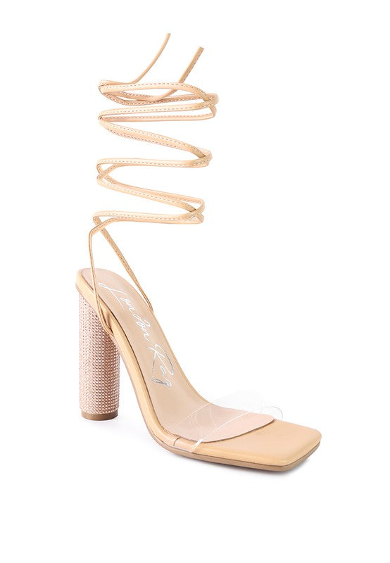 SCANSTA LACE UP DIAMANTE HIGH HEEL SANDAL