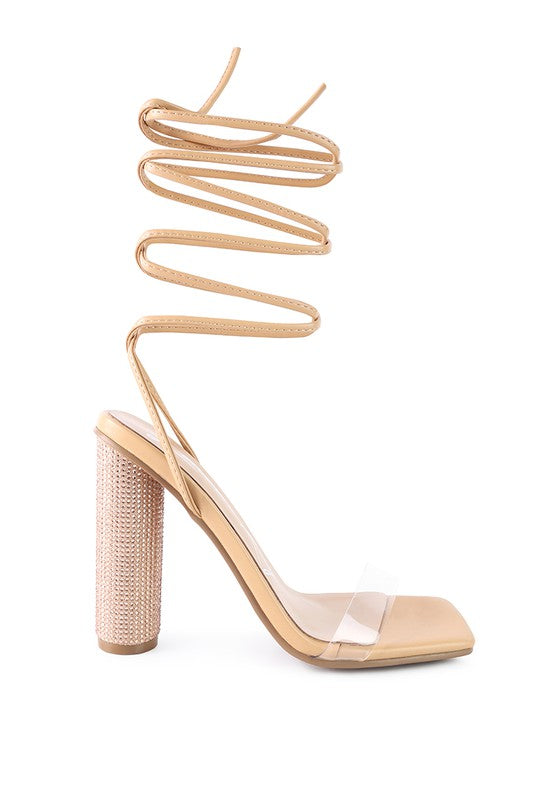 SCANSTA LACE UP DIAMANTE HIGH HEEL SANDAL