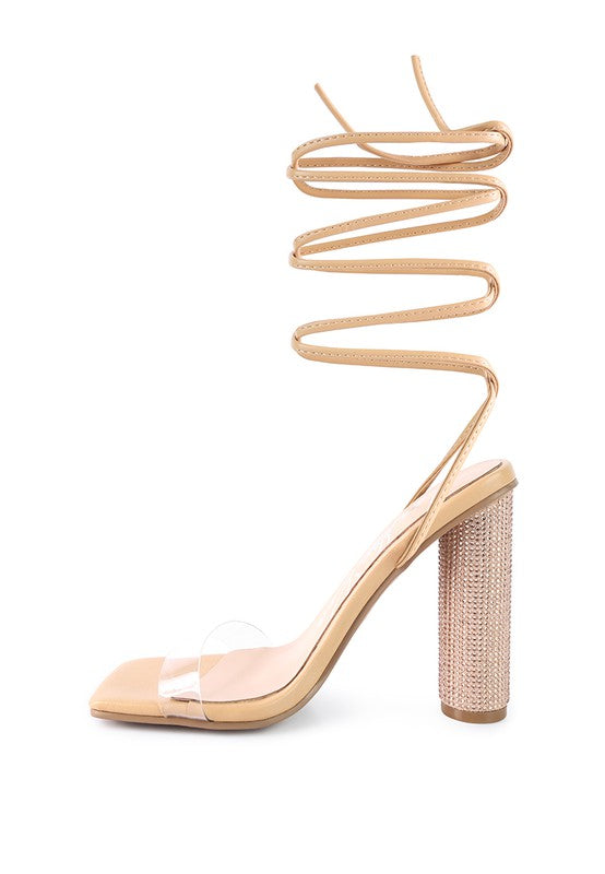 SCANSTA LACE UP DIAMANTE HIGH HEEL SANDAL