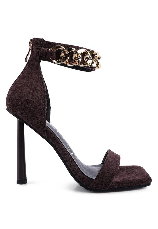 LAST SIP HEELED FAUX SUEDE CHAIN STRAP SANDAL