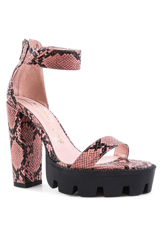 RATTLE SNAKE PRINT HIGH HEELED BLOCK SANDAL