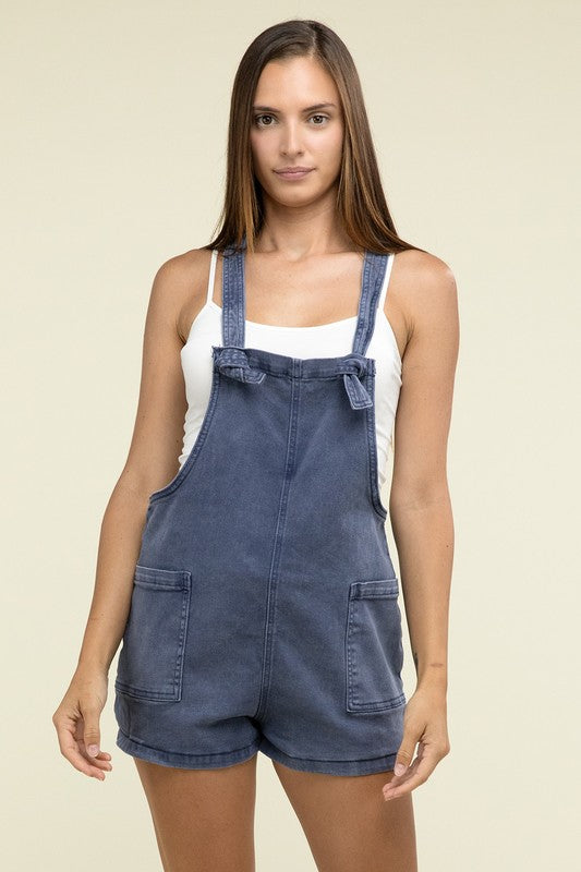 Washed Knot Strap Romper