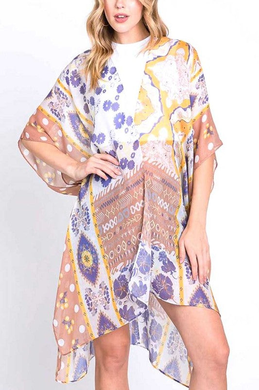 Mix Print Fashion Kimono Cardigan