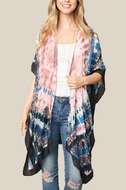 Tie Dye Printed Silky Kimono Cardigan