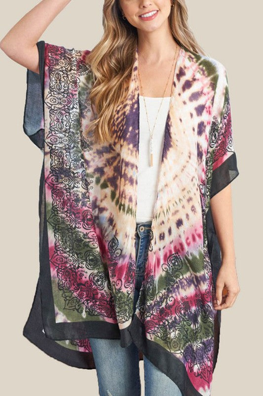 Tie Dye Printed Silky Kimono Cardigan