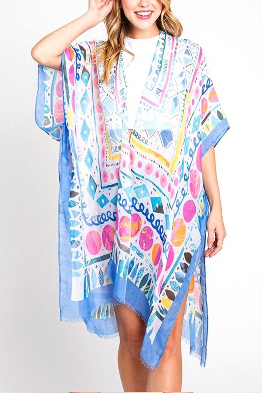 Geo Print Light Weight Kimono Cardigan