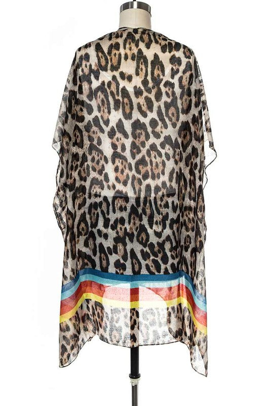 Color Stripe Leopard Kimono