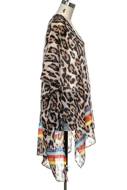 Color Stripe Leopard Kimono