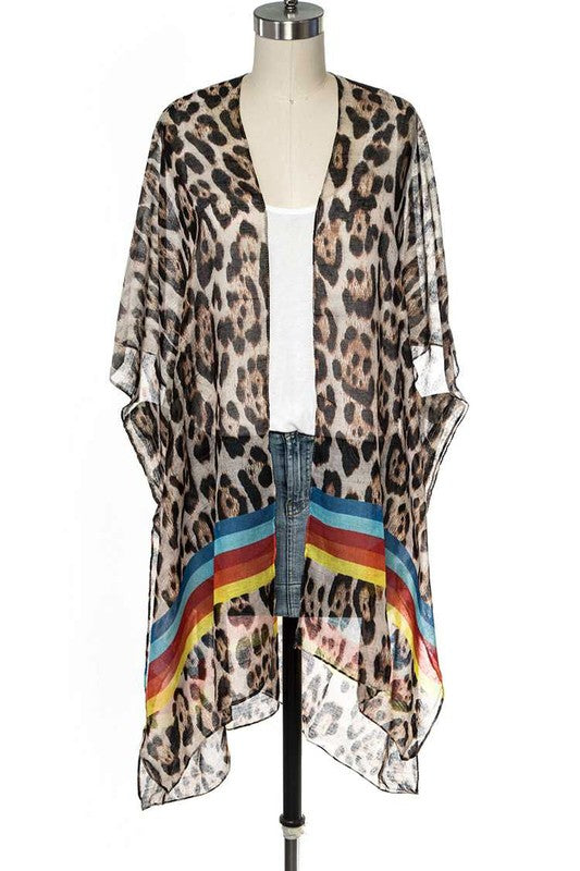 Color Stripe Leopard Kimono