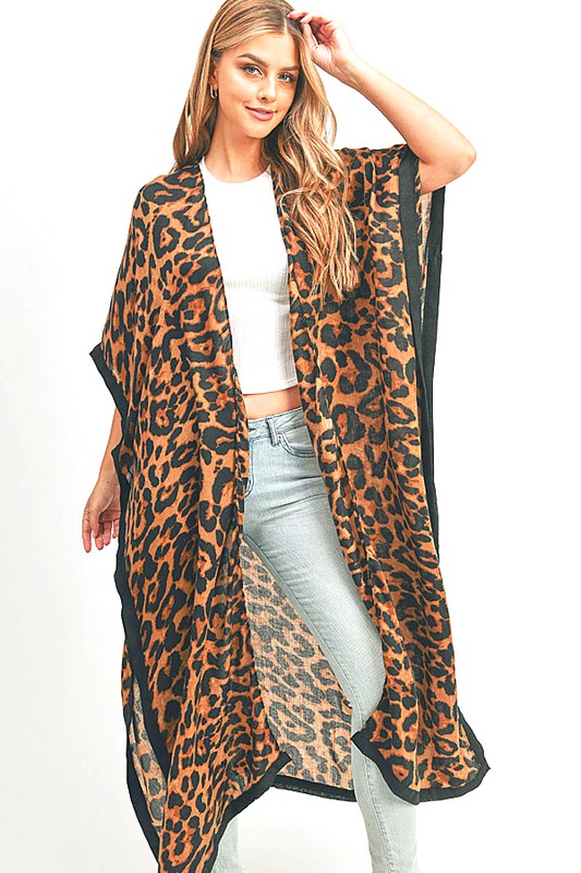 Leopard Printed Extra Long Kimono Duster Cardigan