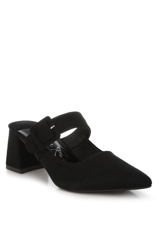 Amapola Buckle Strap Detail Microfiber Mules