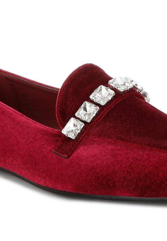 Kyari Velvet Diamante Strap Loafers