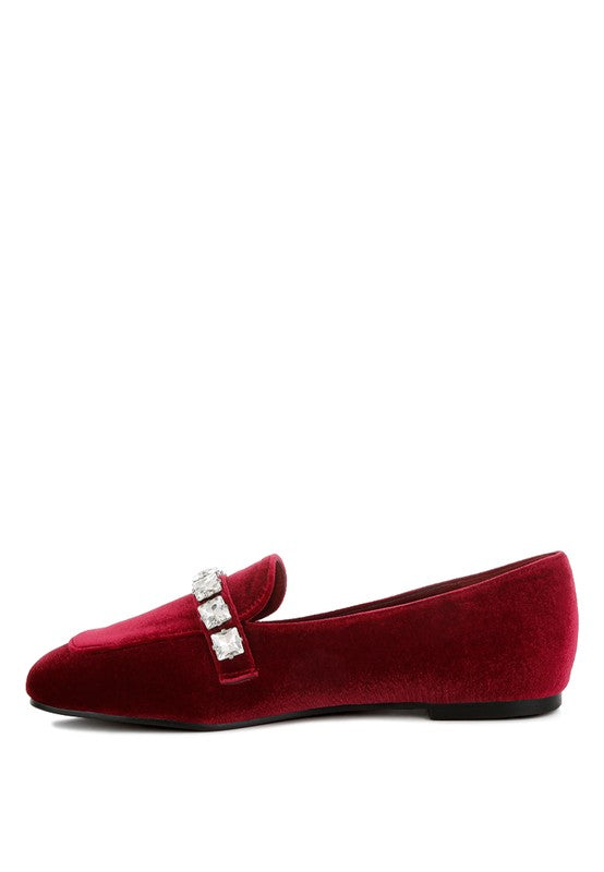 Kyari Velvet Diamante Strap Loafers