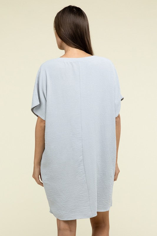 Woven Airflow V Neck T-Shirt Dress with Pockets