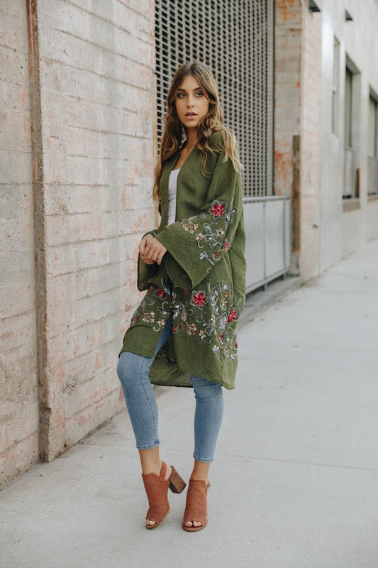 Long Floral Kimono Cardigan