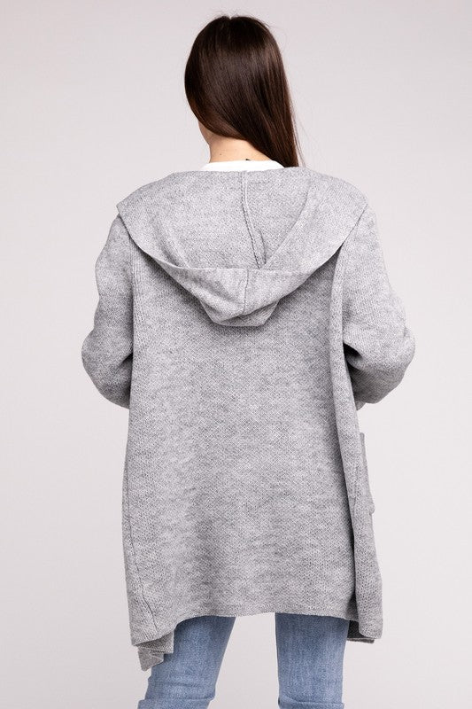 Hooded Open Front Sweater Cardigan