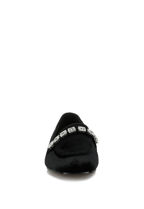 Kyari Velvet Diamante Strap Loafers