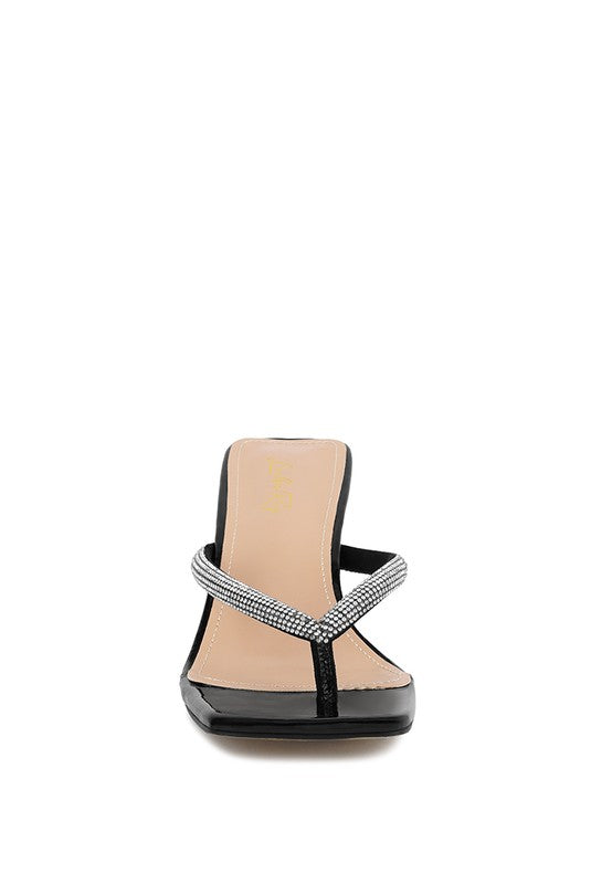 LITCHI CRYSTAL LINED THONG BLOCK HEELED SANDAL