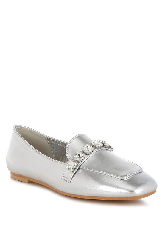 Celosia Metallic Diamante Strap Loafers