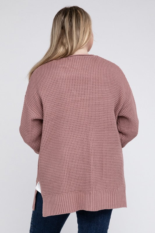 Plus Low Gauge Waffle Open Cardigan Sweater