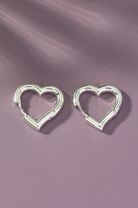 Heart shape hinged huggie hoop earrings