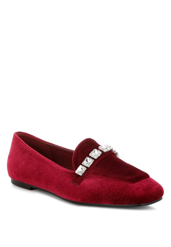 Kyari Velvet Diamante Strap Loafers