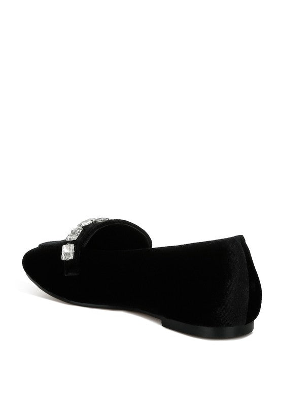 Kyari Velvet Diamante Strap Loafers