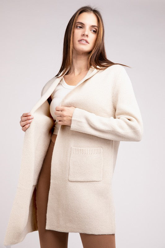 Hooded Open Front Sweater Cardigan